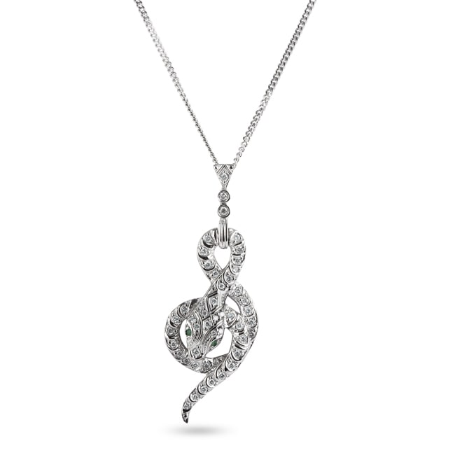 Necklace 750/18 K White Gold Snake with Diamonds 0.34 ct H/si & Emeralds - PP4811/4