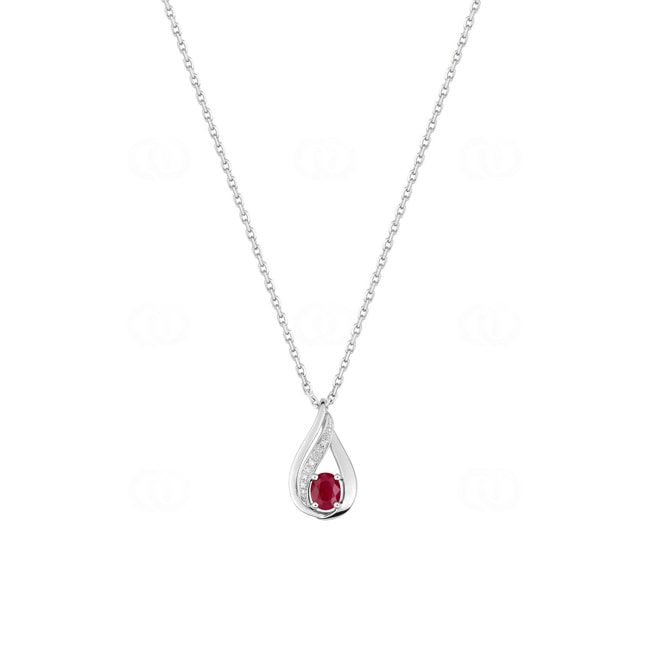 Collier mit Anhänger 750/18 K Weissgold mit Rubin & Diamanten 0.01ct. - MZ529GRB4