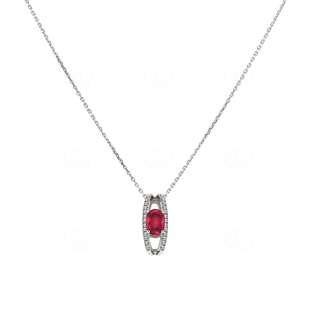 Collier mit Anhänger 750/18 K Weissgold mit Rubin oval und Diamanten 0.10ct. - 3.7110.R1