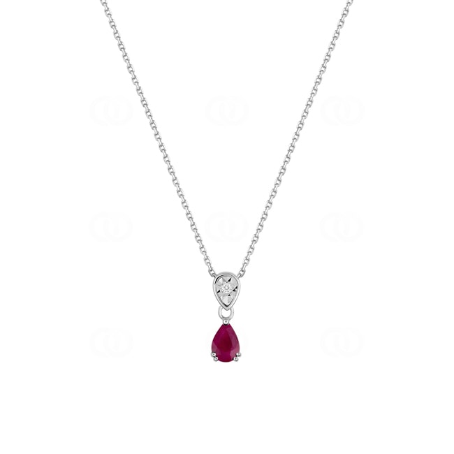 Collier or gris 750/18 ct avec rubis poire & diamant 0.01ct. - MI502GRB4-42