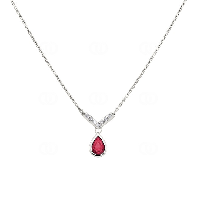 Collier or gris 750/18 ct avec rubis poire et diamants 0.06ct. - 3.7106.R1