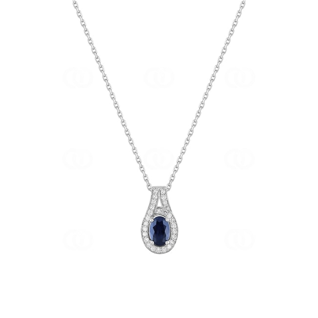 Collier mit Anhänger 750/18 K Weissgold mit Saphir oval 0.56ct. & Diamanten 0.13ct. - MY502GSB4-42