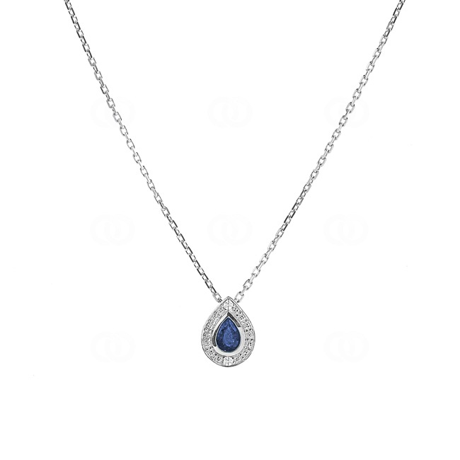 Collier or gris 750/18 ct avec saphir poire & diamants 0.01ct. - MN501GSB4-42