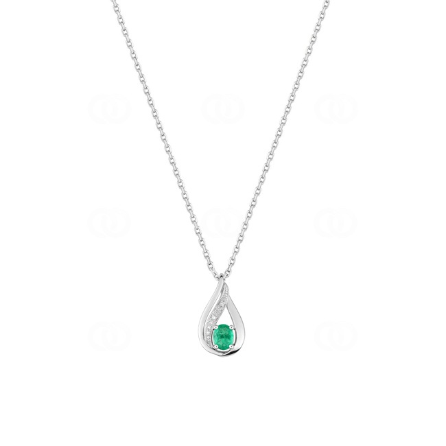 Collier 750/18 K or gris avec émeraude & diamants 0.01ct. - MZ529GEB4