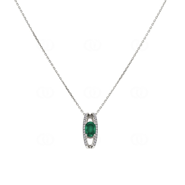 Collier or gris 750/18 ct avec emeraude ovale et diamants 0.10ct. - 3.7110.E1