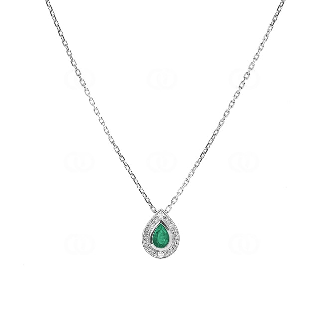 Collier or gris 750/18 ct avec émeraude poire & diamants 0.01ct. - MN501GEB4-42
