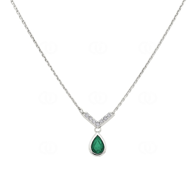 Collier or gris 750/18 ct avec emeraude poire et diamants 0.06ct. - 3.7106.E1