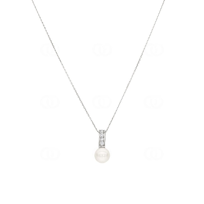 Collier mit Anhänger 925 Silber rhodiniert mit Kunstperle 10mm & Zirkonia - 332300.1