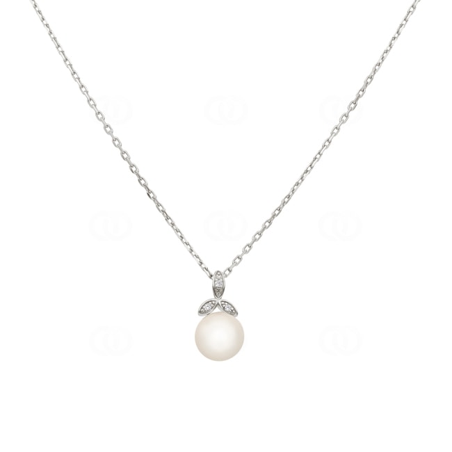 Collier mit Anhänger 925 Silber rhodiniert mit Kunstperle 7mm und Zirkonia - 332211