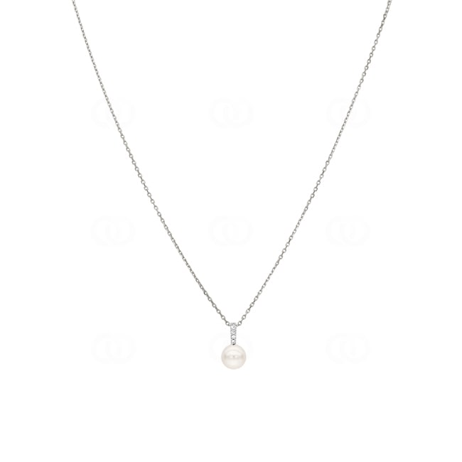 Collier mit Anhänger 925 Silber rhodiniert mit Kunstperle 7mm & Zirkonia - 332212