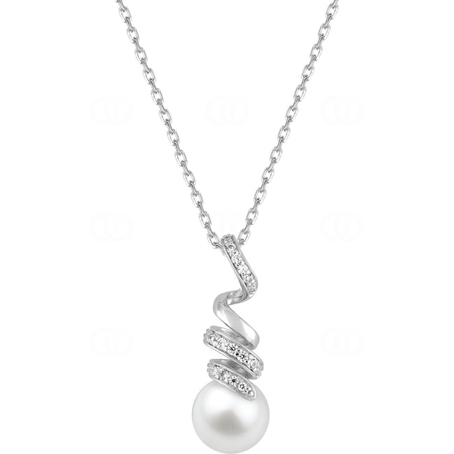 Collier mit Anhänger 925 Silber rhodiniert mit Kunstperle 8mm und Zirkonia - 332310.1
