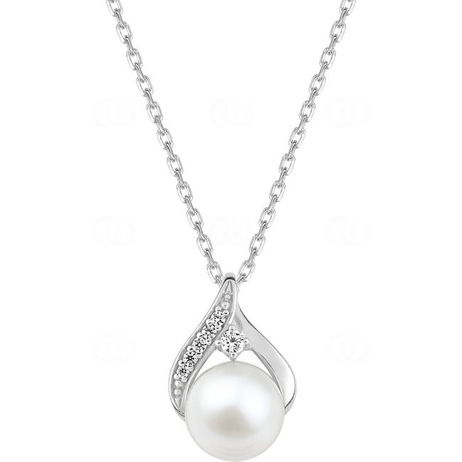 Necklace with Pendant 925 Silver rhodium-plated with Artificial Pearl 8mm & Cubic Zirconia - 332294.1