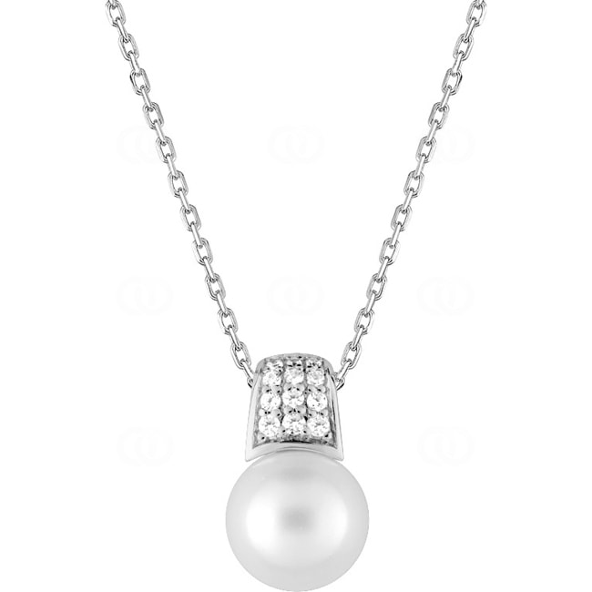 Collier mit Anhänger 925 Silber rhodiniert mit Kunstperle 9mm und Zirkonia - AICU14HZ