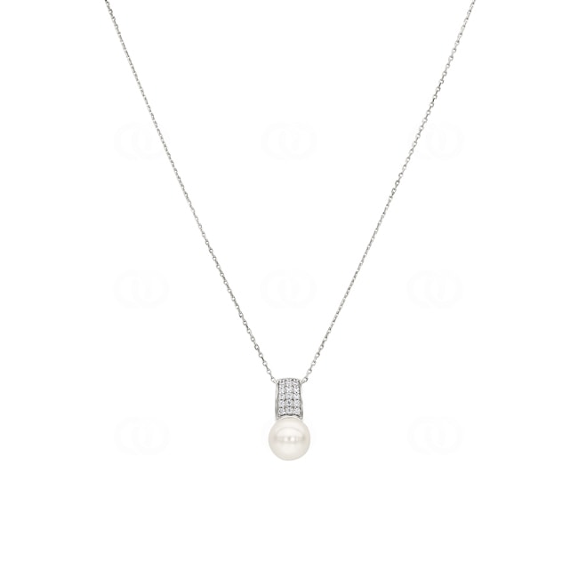 Collier Argent 925 rhodié avec perle artificielle 9mm & zircones - 332299.1