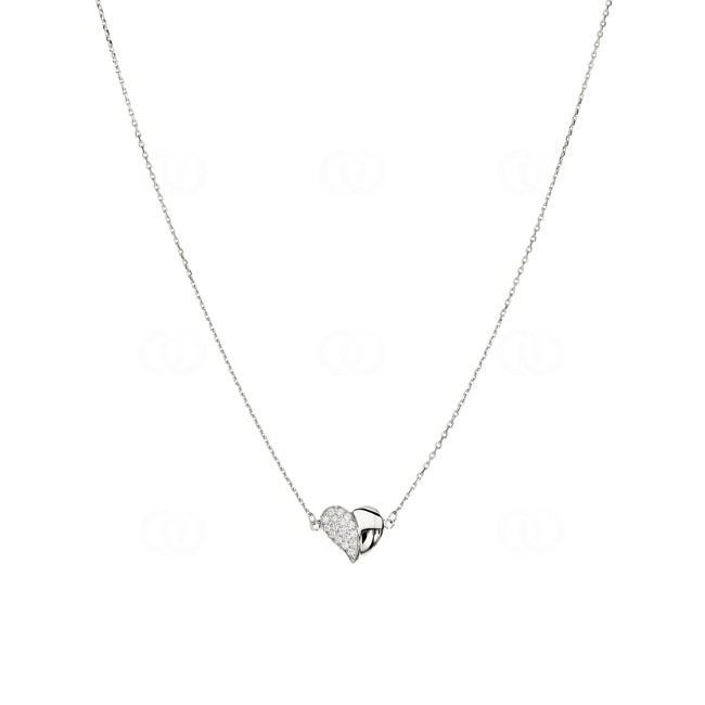 Collier argent 925 rhodié Cœur avec zirconia pavé 43cm - 301968C.1