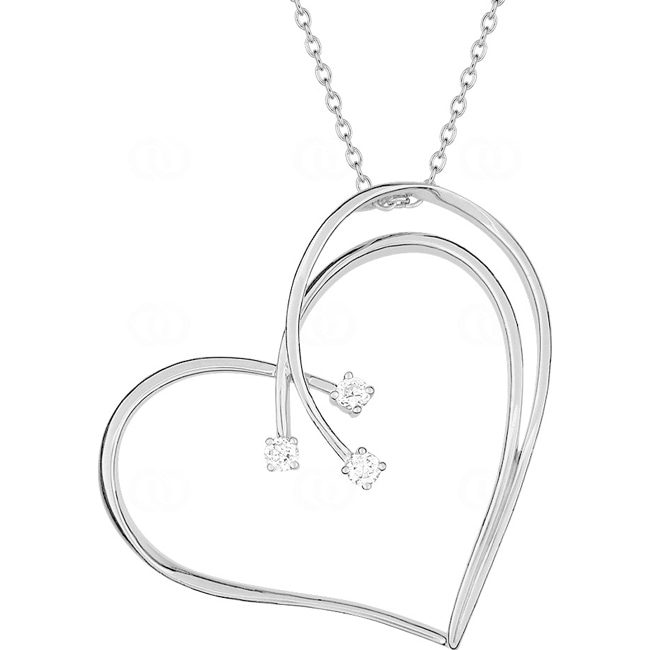 Collier argent 925 rhodié Cœur avec zirconia ronde 43cm - ASC904Z50