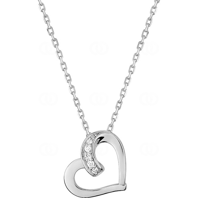 Collier argent 925 rhodié Cœur avec zirconia ronde 43cm - ASCM40Z40