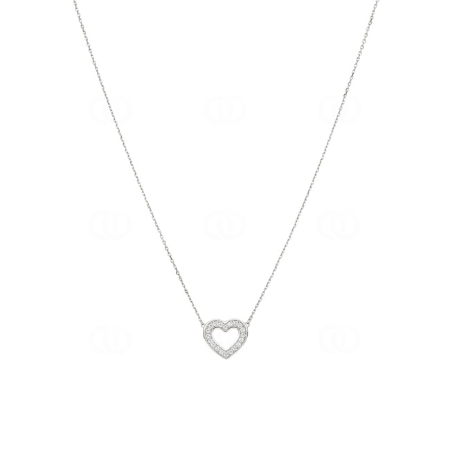 Collier argent 925 rhodié Cœur avec zirconia ronde 43cm - ASCQ16Z40
