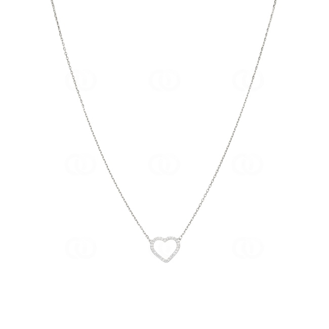 Collier argent 925 rhodié Cœur avec zirconia ronde 43cm - S10.55109