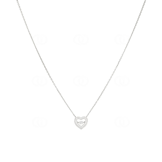 Collier argent 925 rhodié Cœur avec zirconia ronde 43cm - S10.55115
