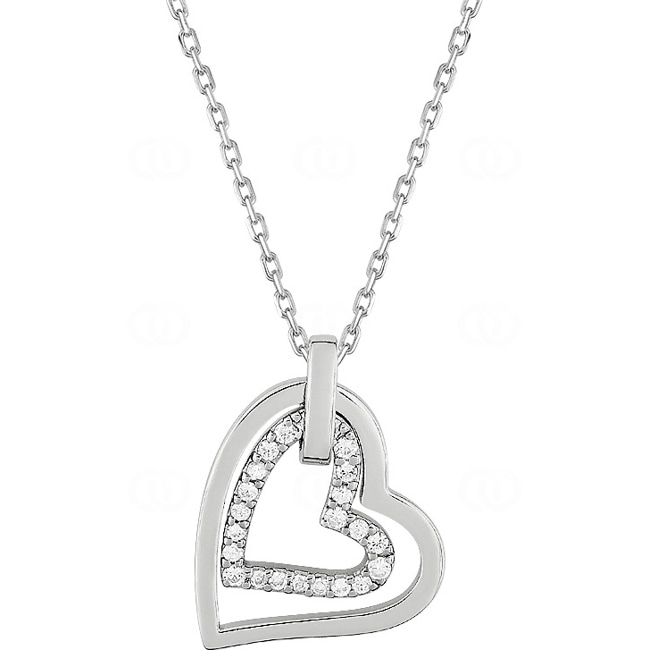 Collier argent 925 rhodié Cœurs avec zirconia ronde 43cm - ASCB79Z38