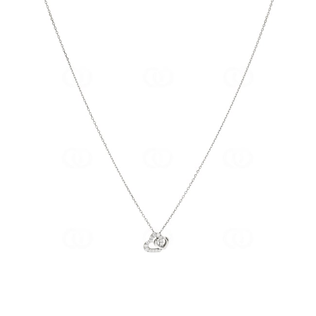 Collier argent 925 rhodié Cœurs avec zirconia ronde 43cm - ASCS16Z40