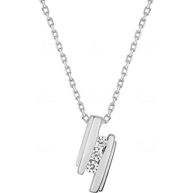 Collier argent 925 rhodié Trilogie avec zirconia ronde 43cm - ASCM76Z40