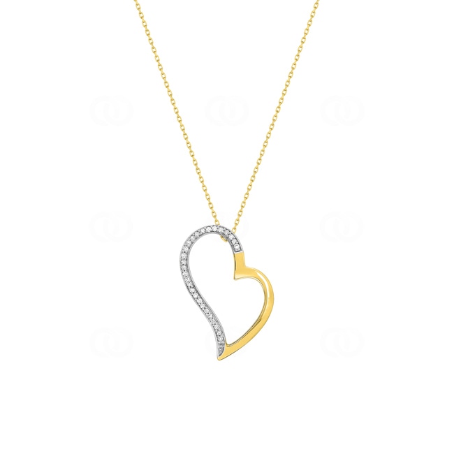 Collier avec pendetif cœur or jaune 375/9 ct bicolore avec zircones - 39052.Z3-42