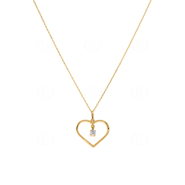 Necklace with Heart Pendant 750/18 K Yellow Gold with Diamond 0.09 ct H/si - NO12GG