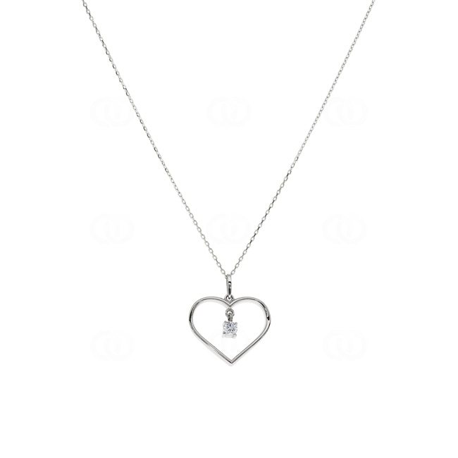 Collier avec pendentif cœur or gris 750/18 ct avec diamant 0.09 ct H/si - NO12WG