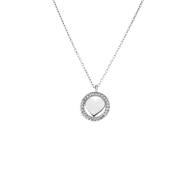 Necklace with Heart Pendant 925 Silver rhodium-plated with Cubic Zirconia - KE925005