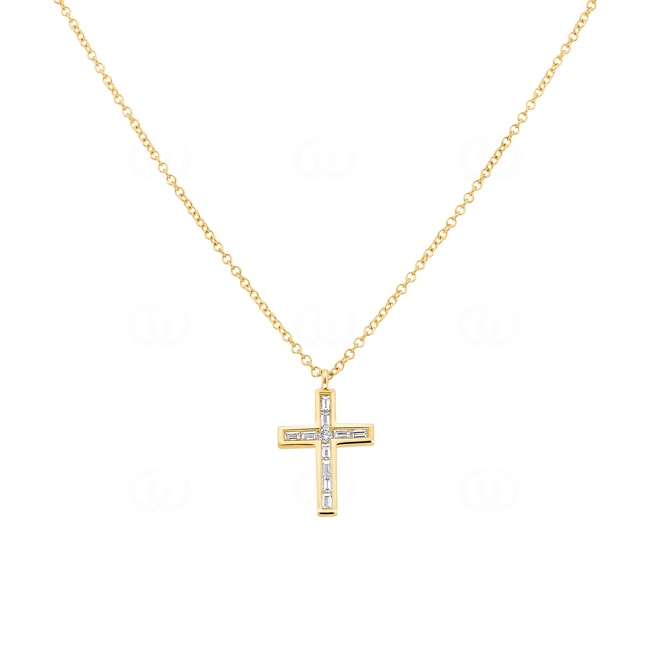 Collier avec pendentif croix or jaune 750/18 ct avec diamants 0.14 ct H/si - KE-30119-GG