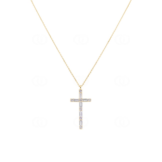 Collier avec pendentif croix or jaune 750/18 ct avec diamants 0.24 ct H/si - KE-029131-GG