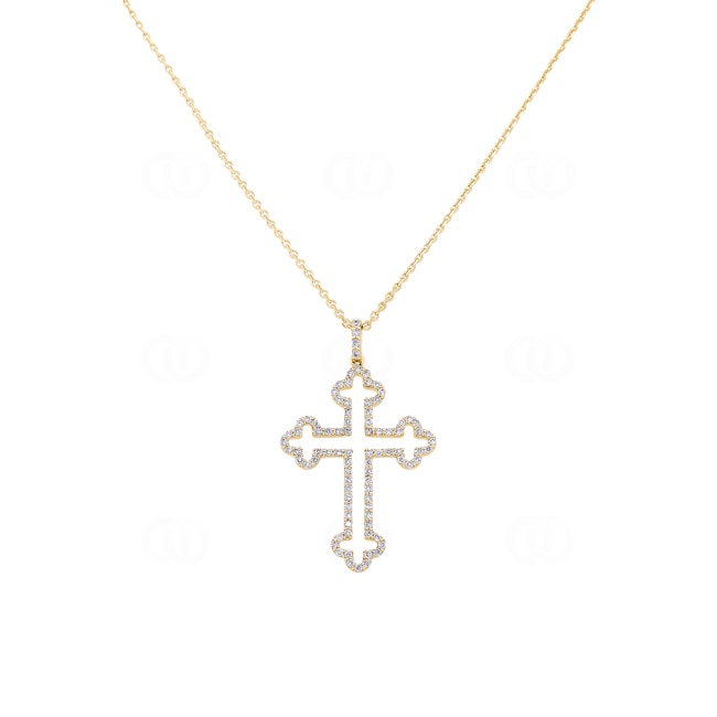 Necklace with Cross Pendant 750/18 K Yellow Gold with Diamonds 0.31 ct H/si - KE-025434-GG