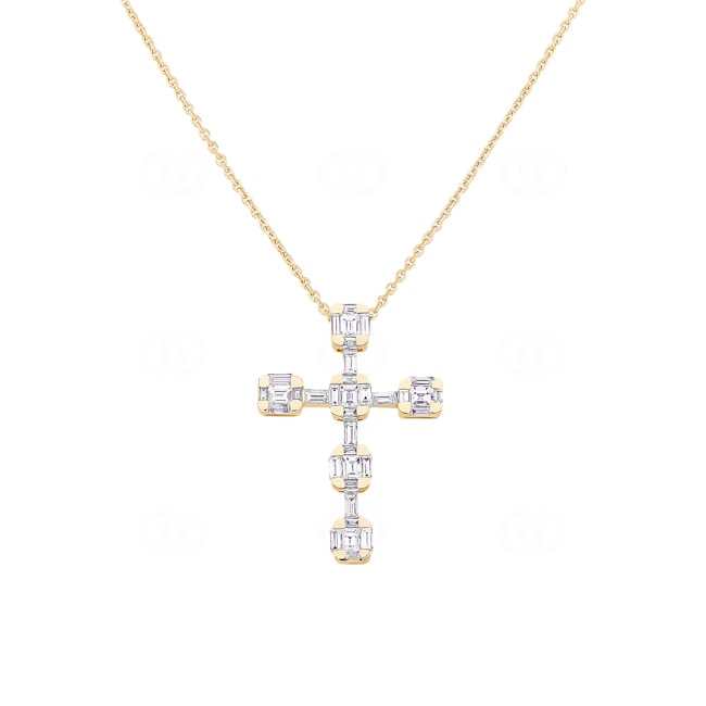 Collier avec pendentif croix or jaune 750/18 ct avec diamants 1.84 ct H/si - KE-028341-GG