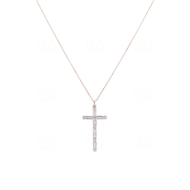Collier avec pendentif croix or rosé 750/18 ct avec diamants 0.24 ct H/si - KE-029131-RG