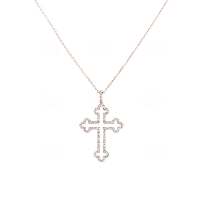 Necklace with Cross Pendant 750/18 K Rose Gold with Diamonds 0.31 ct H/si - KE-025434-RG