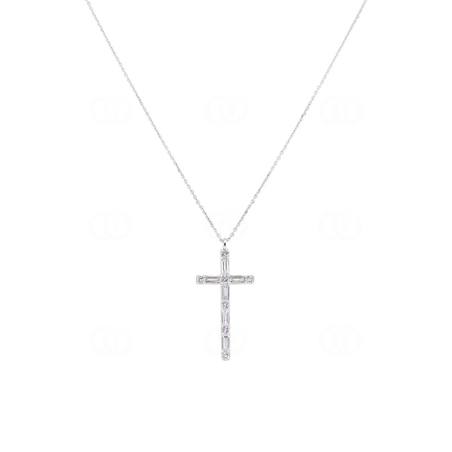 Collier avec pendentif croix or gris 750/18 ct avec diamants 0.24 ct H/si - KE-029131-WG