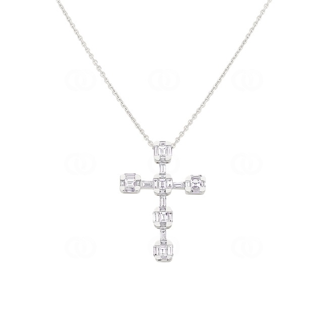 Collier avec pendentif croix or gris 750/18 ct avec diamants 1.84 ct H/si - KE-028341-WG