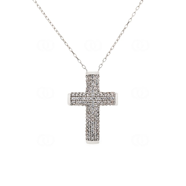 Necklace with Cross Pendant 925 Silver rhodium-plated with Cubic Zirconia - KE925012