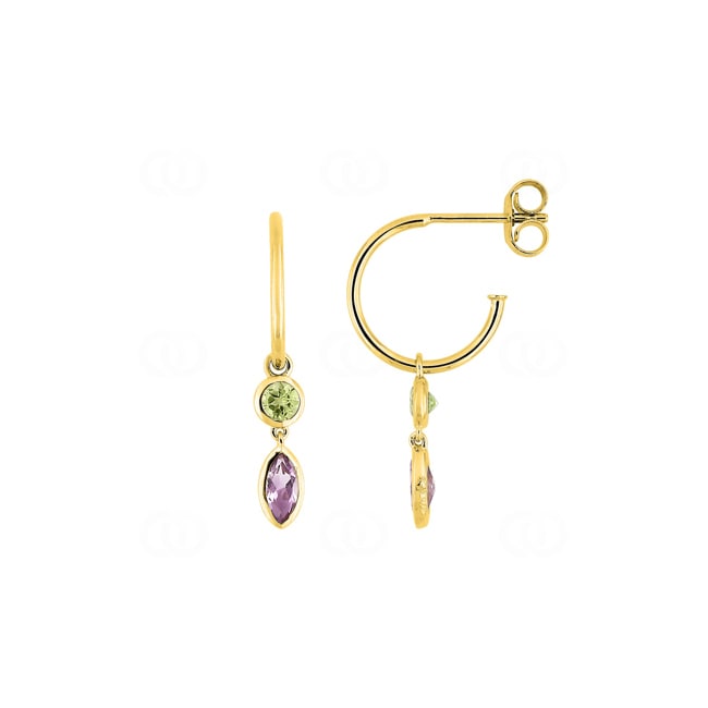 Creolen 375/9 K Gelbgold mit Amethysten & Peridoten - 297302.V0