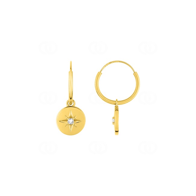 Hoop Earrings 375/9 K Yellow Gold with Charms and Cubic Zirconia - 297069.Z0