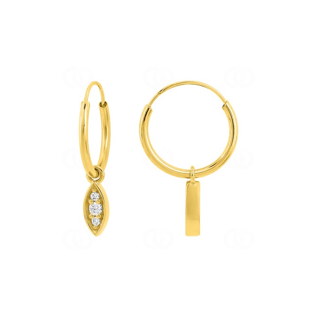 Créoles or jaune 375/9 ct avec breloques et zircones - 297399.Z0