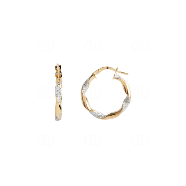 Hoop Earrings 375/9 K Yellow Gold with Glitter Ø 10mm - 9K3640G