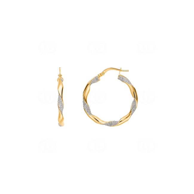 Hoop Earrings 375/9 K Yellow Gold with Glitter Ø 15mm - 9K3641G
