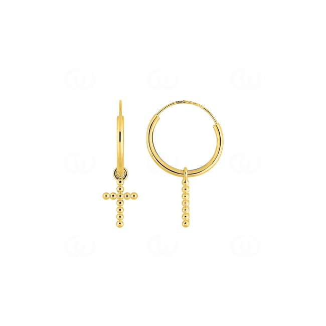 Hoop Earrings 375/9 K Yellow Gold with Cross Charms - 297241.00