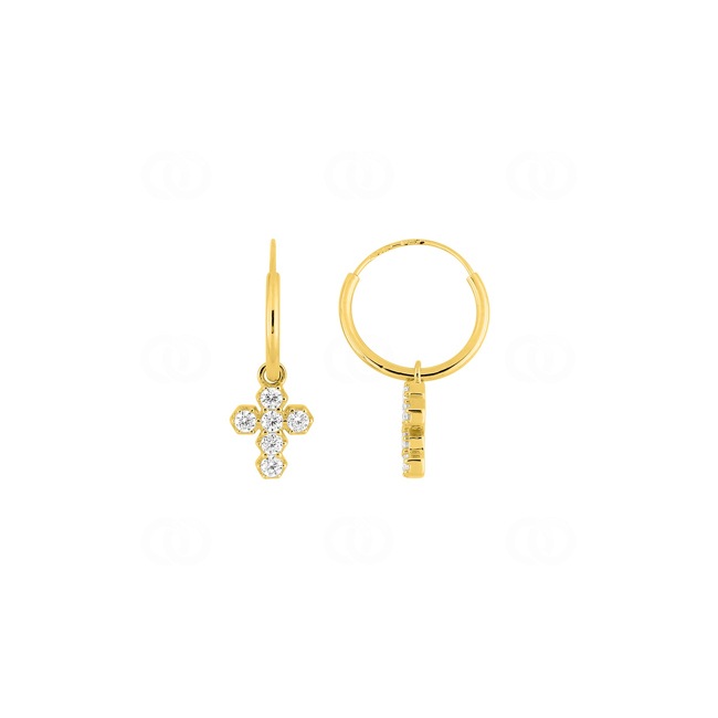Hoop Earrings 375/9 K Yellow Gold with Cross Charms and Cubic Zirconia - 297244.Z0