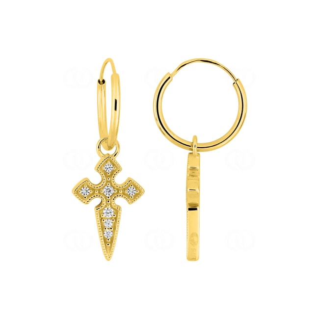 Creolen 375/9 K Gelbgold mit Kreuz-Charms und Zirkonia - 297394.Z0