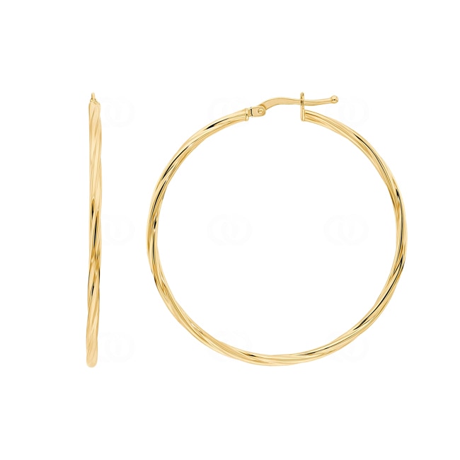 Créoles or jaune 375/9 ct torsadé 2.0mm Ø 40mm - 650003.9