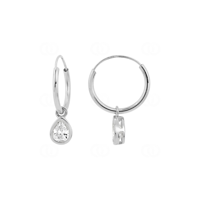 Hoop Earrings 750/18 K White Gold with Charms and Cubic Zirconia - 2.7393.Z1